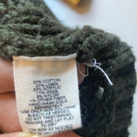 Anthropologie  size small dark green open knit turtleneck sweater EUC - Picture 3 of 7